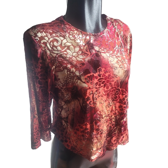 Tradition Red & Gold Toned Floral Top Sz.M - Picture 3 of 7